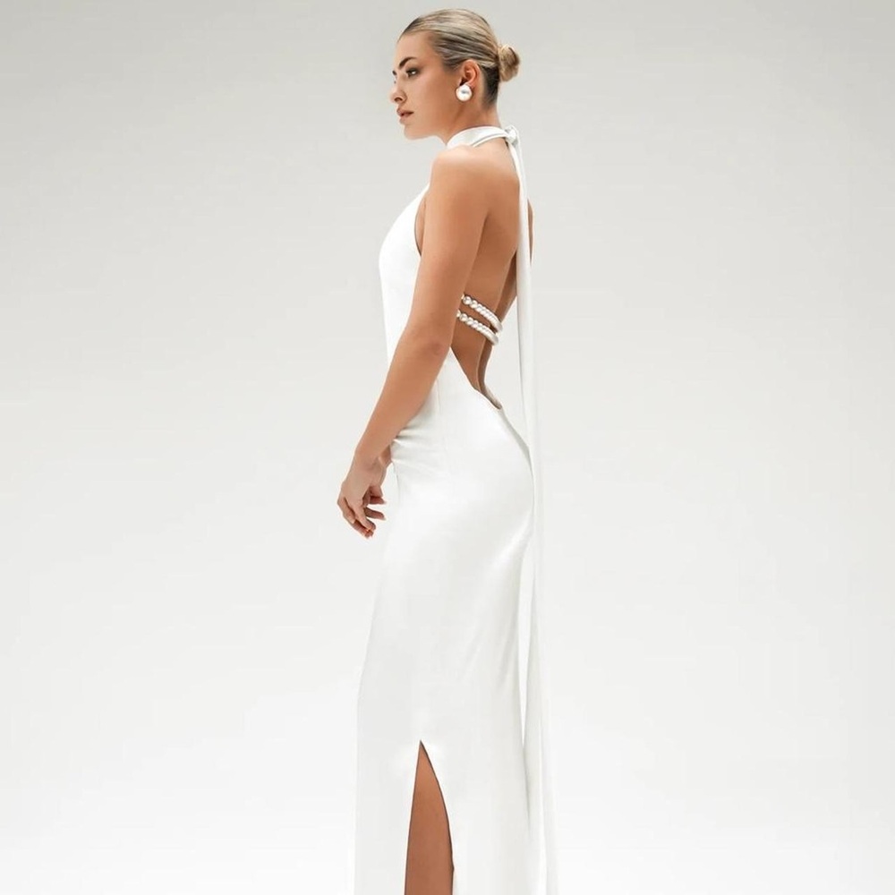 NWT EMELIA The Label Halter dress with back pearl closure